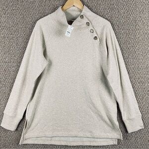 J Crew Sweatshirt Womens Large Wide Button-Collar Tunic Oatmeal NWT T110